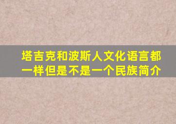 塔吉克和波斯人文化语言都一样但是不是一个民族简介